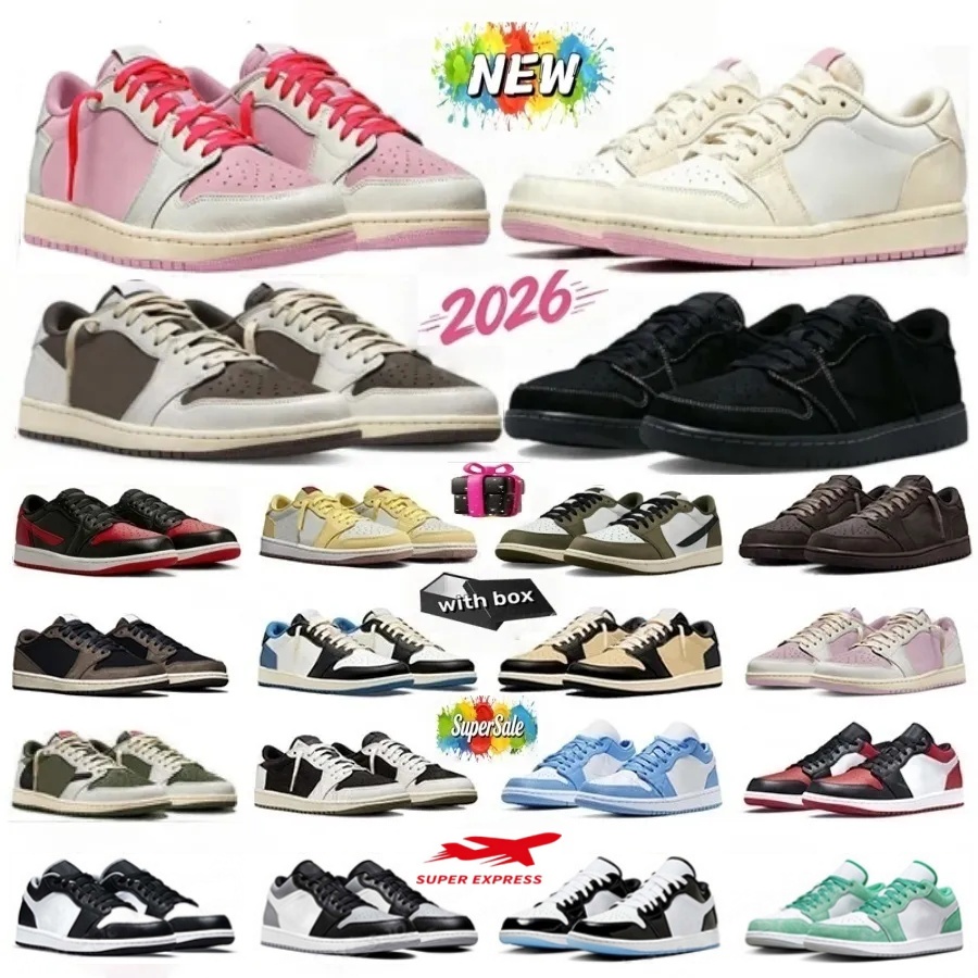 Travis 1s shoe 1 low basketball shoes Reverse Moch Black Phantom Velvet Brown with box size5.5-8 Black Phantom Military Blue Fragment shoes outdo