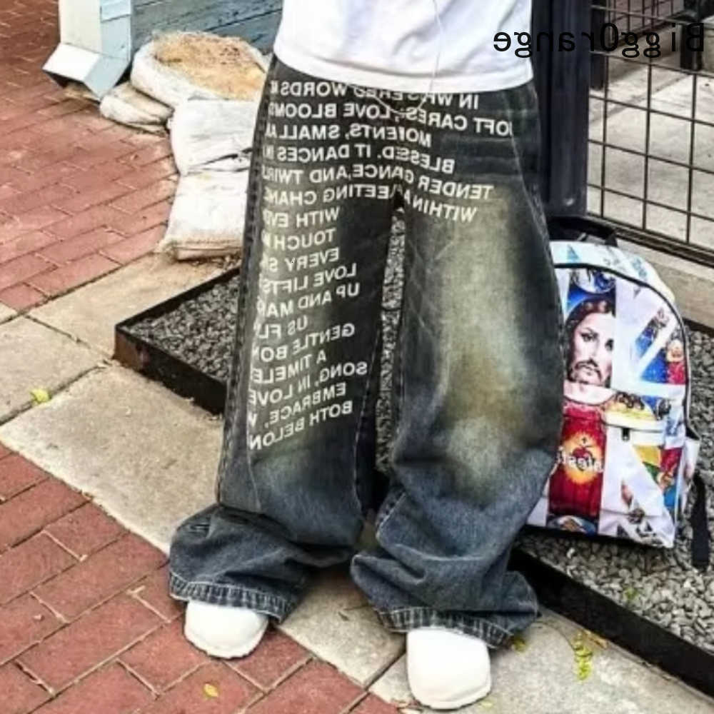 Jeans Fashion 2025 Letter American Pattern High Street Casual Wide Legs Y2K Men's Gothic Trendy Casual Pants D260902