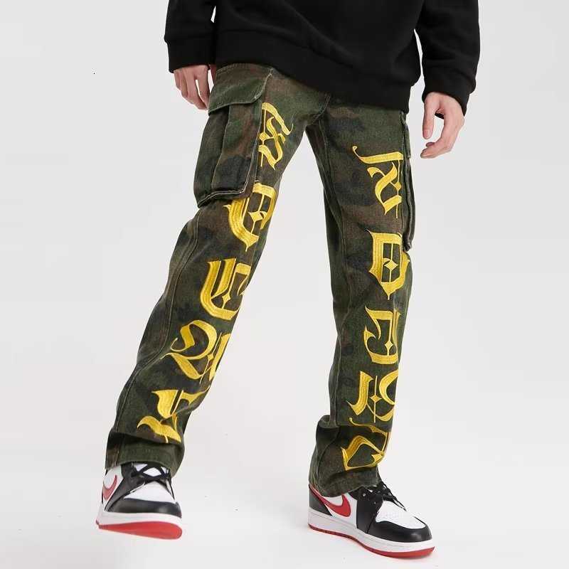 Style Letter Embroidery 2023 Camouflage Baggy Men Cargo Pants Straight Hip Hop Long Trousers Tactical Clothing Ropa Hombre D260902