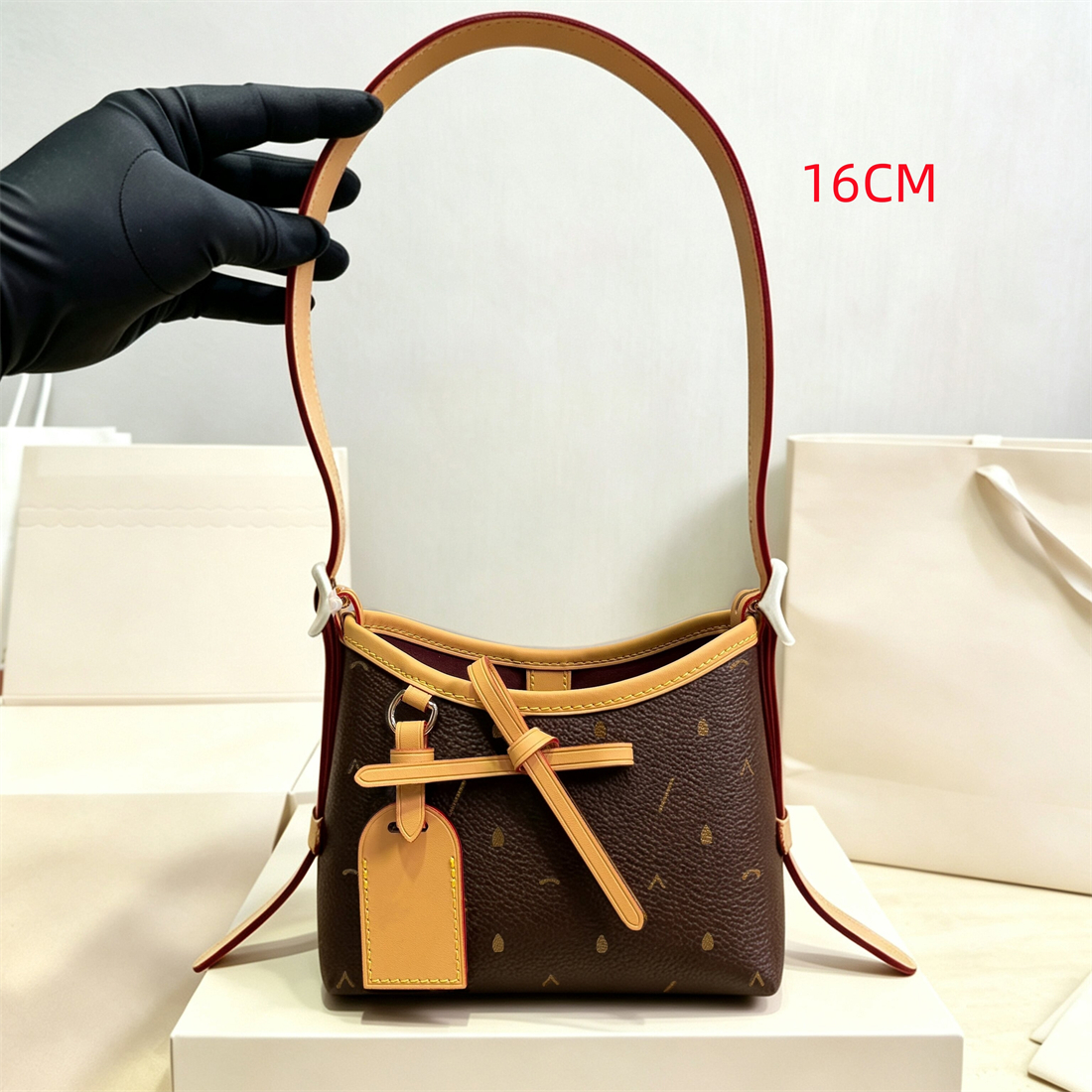C269SHU2 Women Retro Printed Mini Bucket Bag Contrast Shoulder Bag Strap Casual Underarm Small Purse Versatile Hand Crossbody Bag For Daily Commute