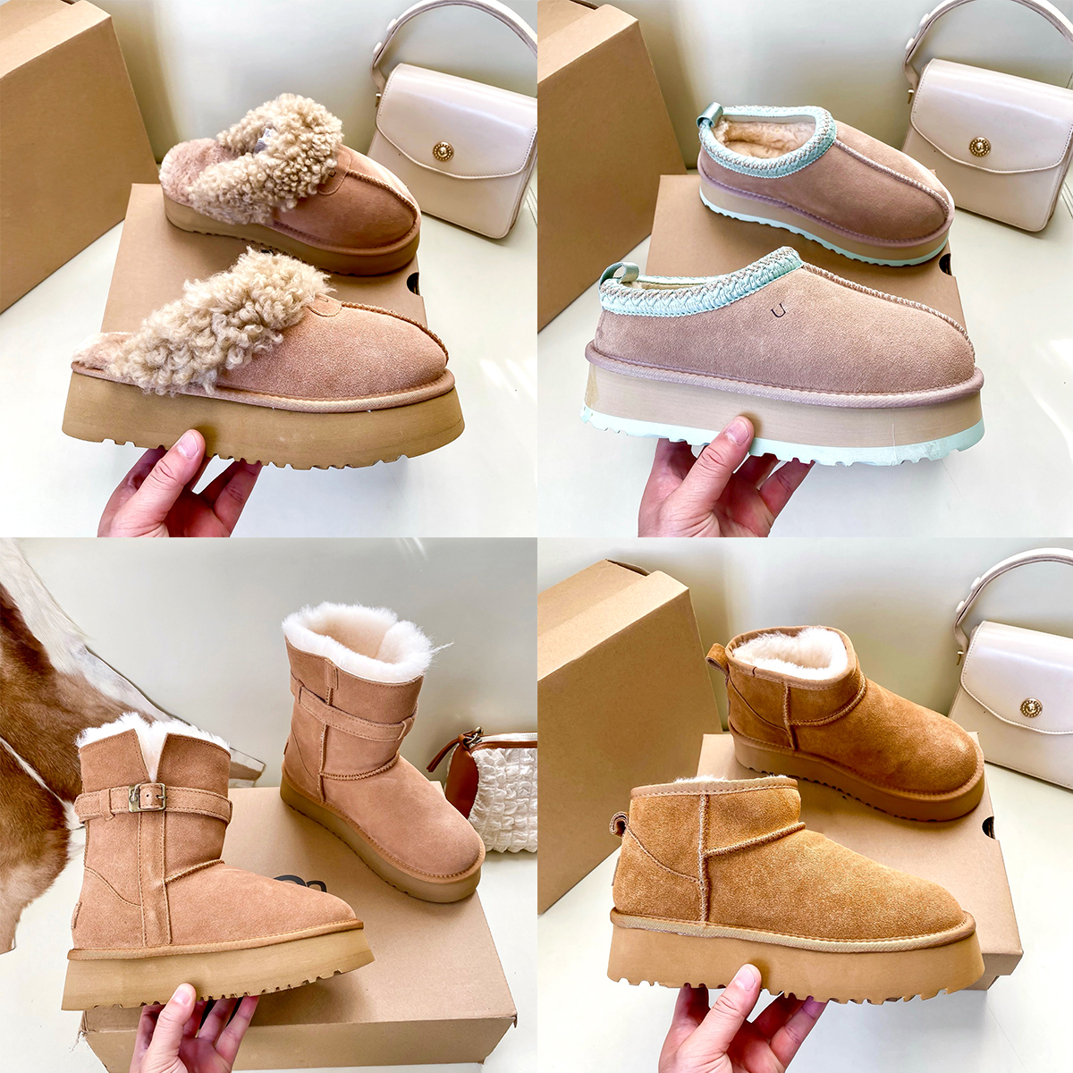 Fashion Slip On Platform Ankle Booties Home tazz Teddy Furry boot Women Knee luxurys Designer slippers Suede Winter Soft Snow Boots Fur Warm Casual