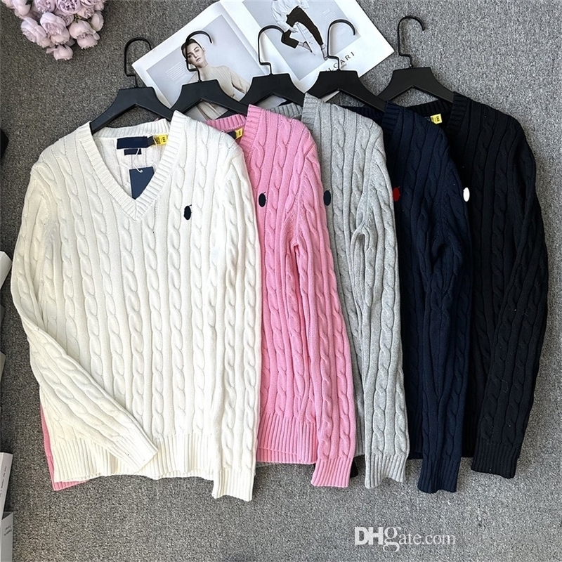 Knitted Designer Sweater Women Jumper Embroidery Classic Retro Pullover Knit Sweaters Sexy Deep V-Neck Long Sleeve Jumpers