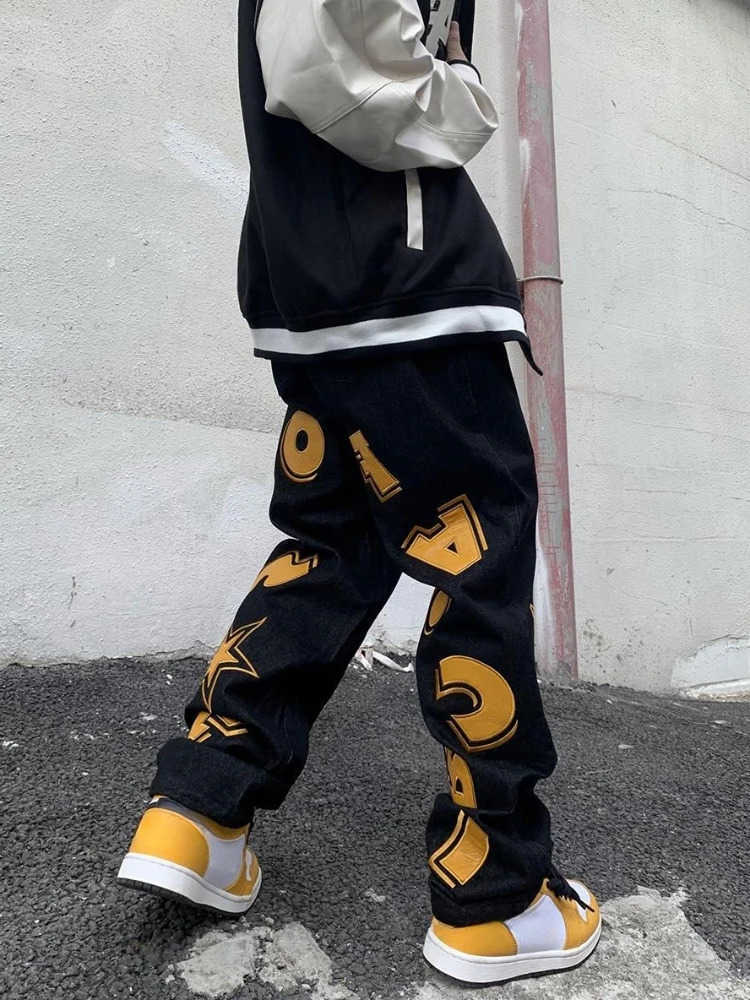 Straight Man Cow Pants Trousers with Print Men's Jeans Hip Hop Star Cotton 2025 Trend Stacked 90s Streetwear Y2k Vintage Kpop D260902