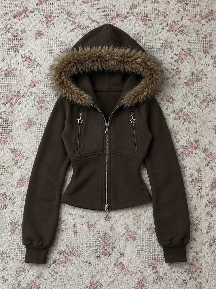 Fur Ladies Retro Wool Faux Blend Coat Y2K American Koreanstyled Warm Relaxed Fit Outerwear Trendy Street Casual Overcoat M260901