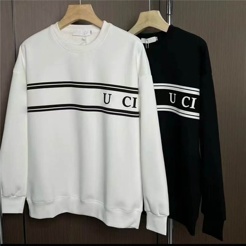 Men's Hoodies & Sweatshirts Men Casual Crew Neck Sweatshirt Striped GU Letter Print Loose Pullover Long Sleeve Streetwear Men Tops