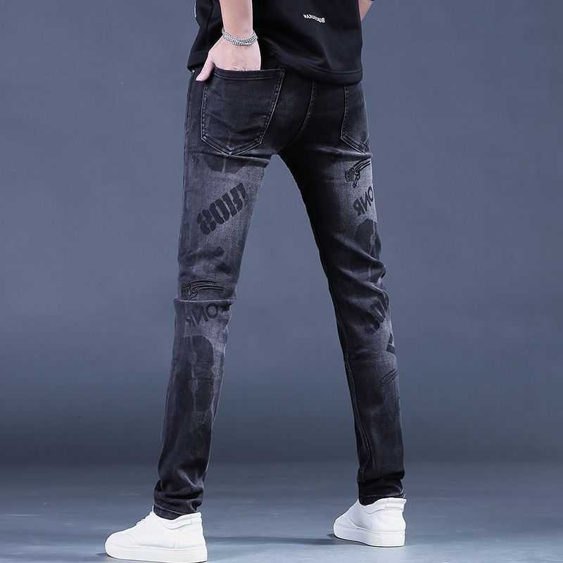 Black Clothes Y2k Man Men's Jeans New Korean Fashion Slim Trend Embroidery Versatile Elastic Small Feet Trousers D260902