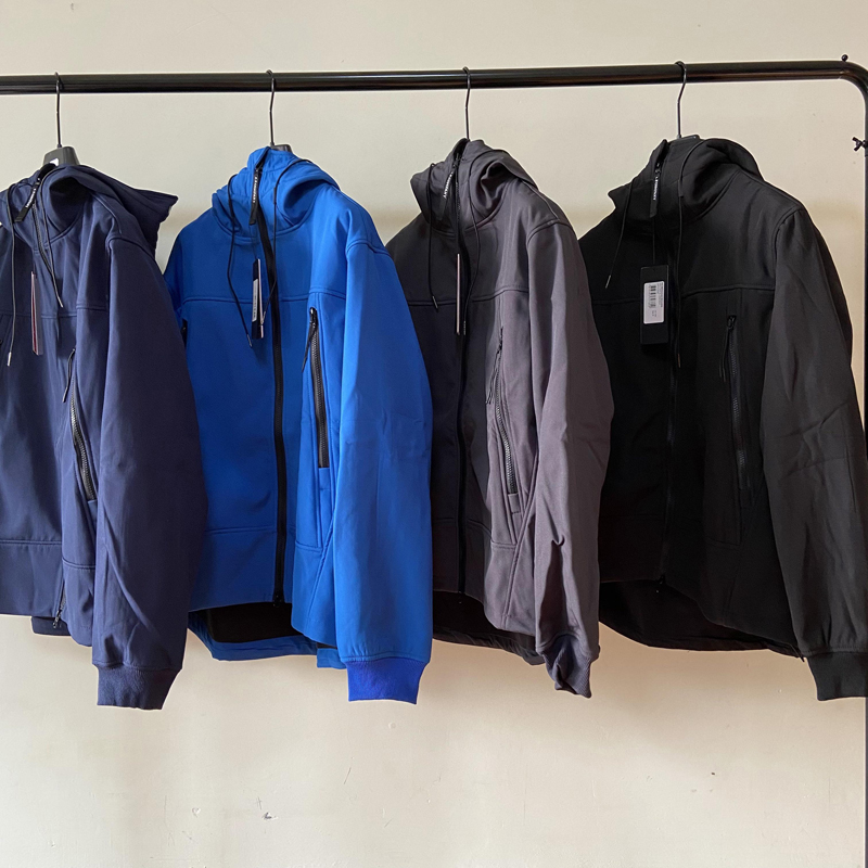 Men Shell Hooded Jacket With Built in Goggle Hood Windproof Water Resistant Zip Up Outerwear Casual Outdoor Sports Windbreaker Coat