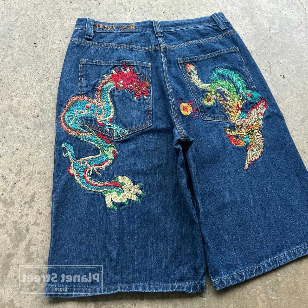 Y2k jeans men Dragon embroidery denim short harajuku vintage straight long new streetwear pants hip hop trousers men clothing D260902