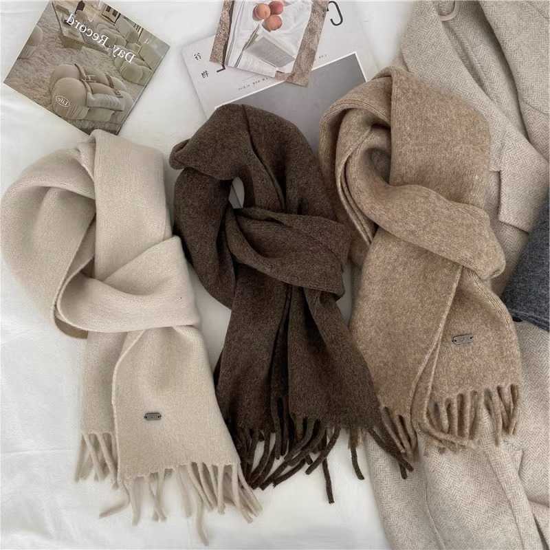 Tassel Neck Korean Warmer Faux Wool Cashmere Solid Beige Small Scarf for Women Soft Warm Winter Elegant All Match Neck WrapT260901 Z260917