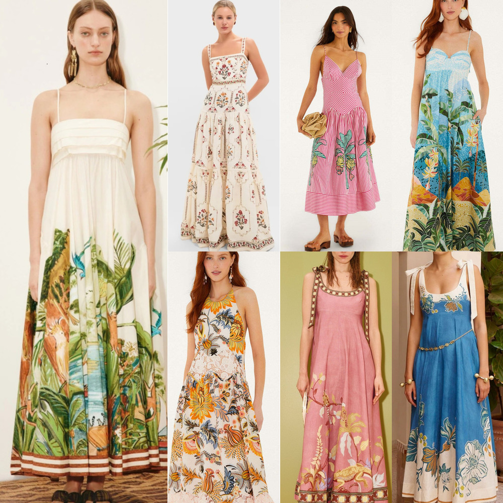 Nouvelle sangle lin évasé robes décontractées femmes vêtements de plage chemise robe Sexy jarretelle motif imprimé jupe longue balançoire robe Ma