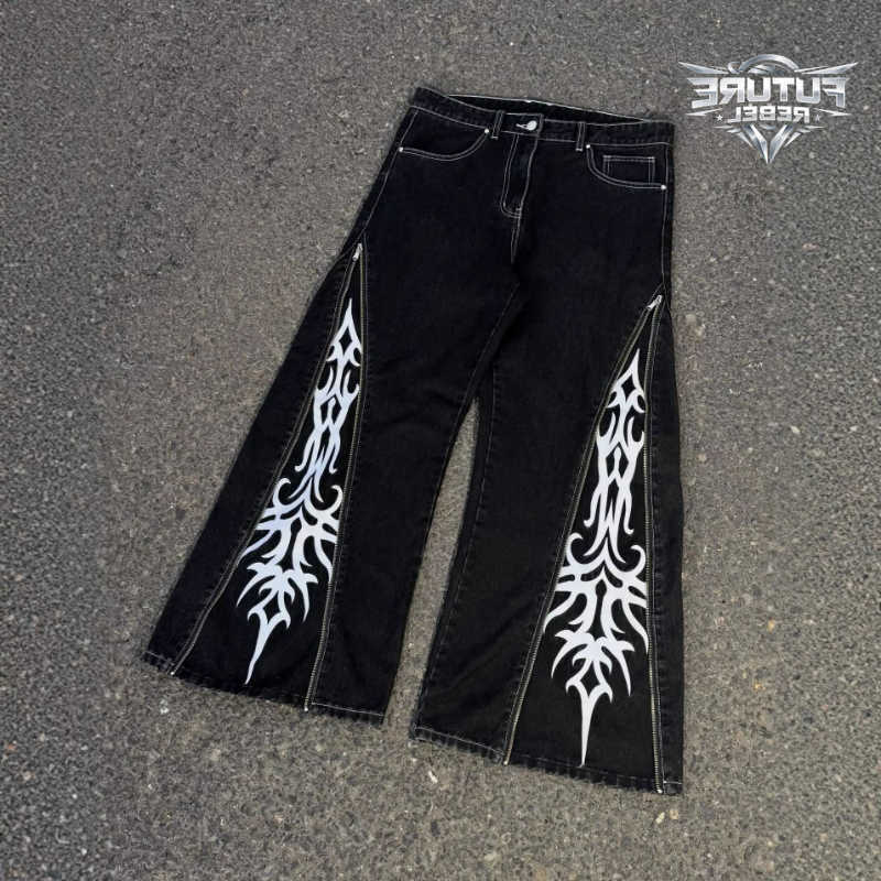 Print Y2K Gothic Jeans Streetwear Unisex Wash Wide Leg Denim Pants Hip Hop Patchwork Baggy Trousers Dark Style Casual Harajuku D260902
