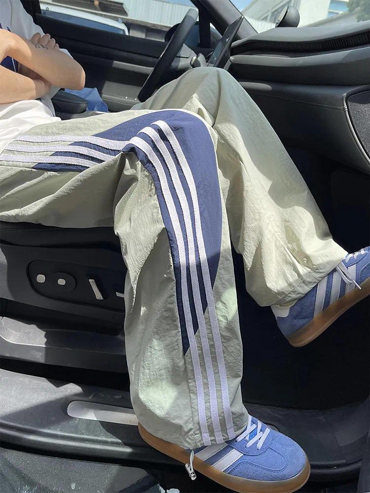 2026 new Men's Summer Style Dopamine Quick - drying Casual Long Pants American - style Ice Silk Skateboard Pants Loose Three - stripe Paratroop