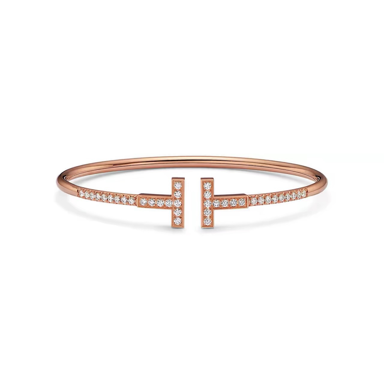 Women Classic Double T Open Cuff Bracelet Stainless Steel Inlaid Shiny Crystal Full Diamond Delicate Bangle Adjustable Opening Stackable Fashion Jew