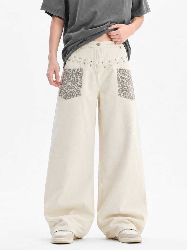Streetwear Y2K 2026 Leopard Cyber Patchwork Baggy Jeans Pants For Men Clothing Multi Pockets Wide Leg Cotton Loose Long Trousers D260902