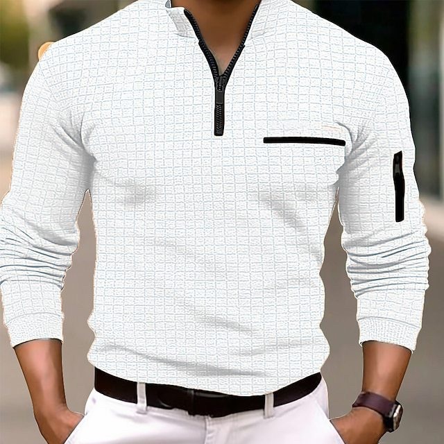 Designer Spring and Autumn Men's Checkered with Arm Zipper Sports Polo Shirt 52