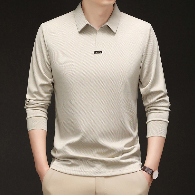Designer Ice silk thin long-sleeve Polo shirt, new spring fashion casual solid color scissor collar middle-aged men's T-shirt