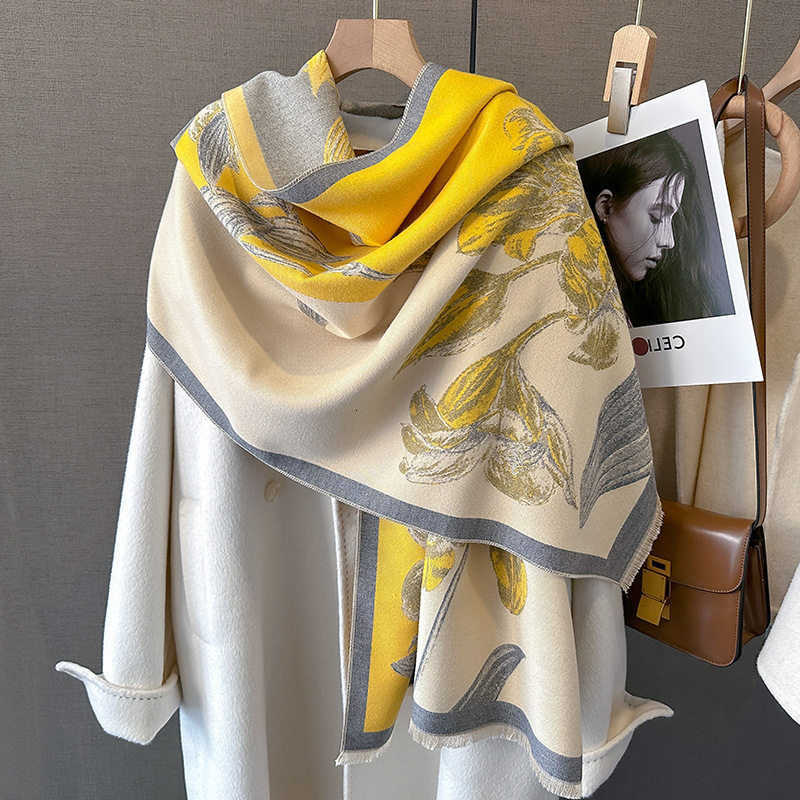 Imitation Women Magnolia Cashmere Scarf Luxury Elegant Soft Warm Fashion Plaid Tassel Shawl Autumn Lady Neck Wrap StoleT260901 Z260917