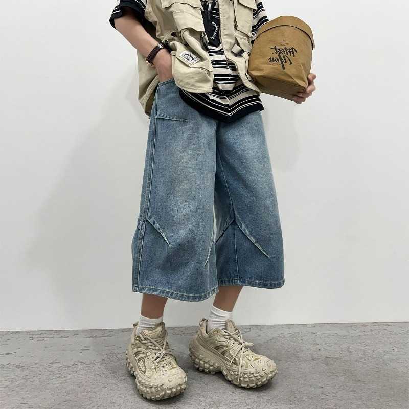 Shorts Men's Cargo Summer Denim Vintage Elastic Straight Wide Leg Baggy Jeans Y2K Casual Short High Street Loose Versatile Jorts D260902
