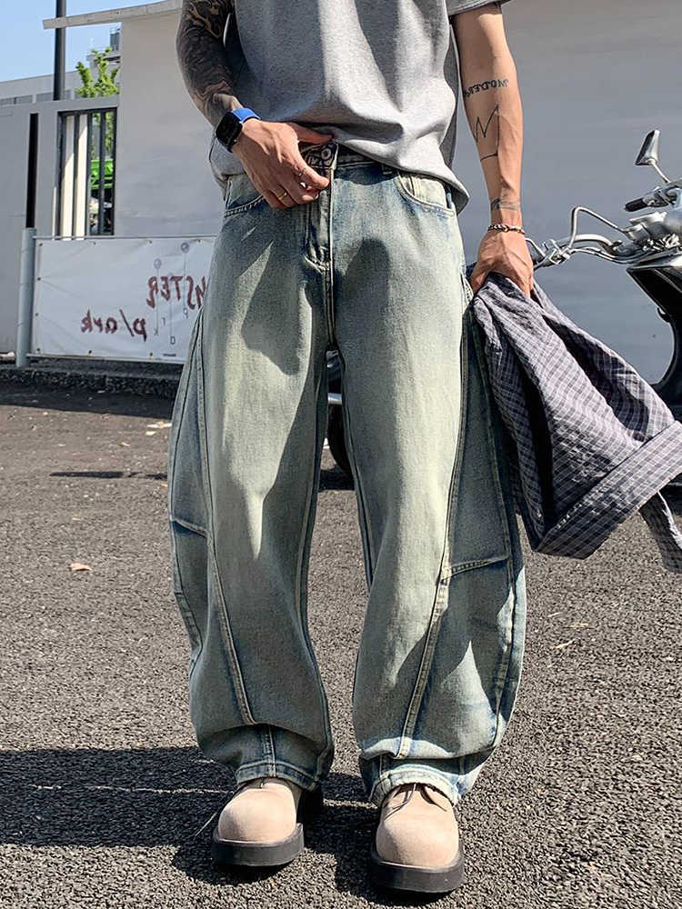 Baggy Men's Jeans Nostalgic Oversized Splicing Y2K Denim Pants 2025 Autumn New Fashion Wide leg Hip Hop Trousers Streetwear D260902