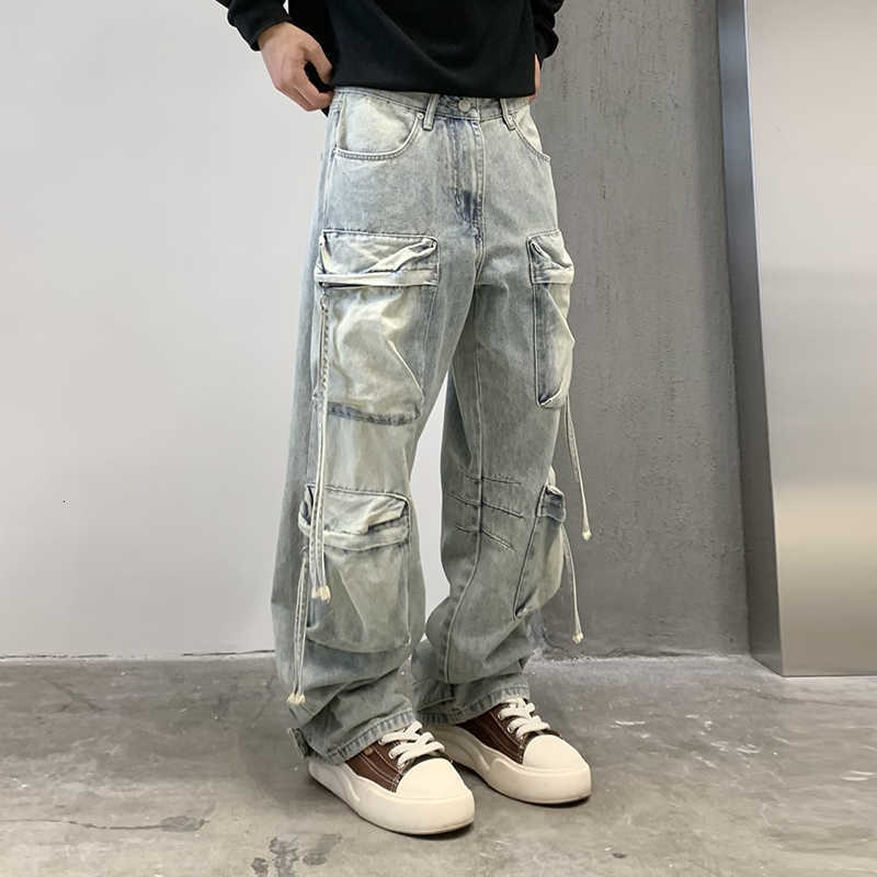 Hop Men Streetwear Multi Hip Pocket Loose Casual Big Size Cargo Jeans Denim Pants 28-40 Y2k Jeans Trousers Clothes D260902