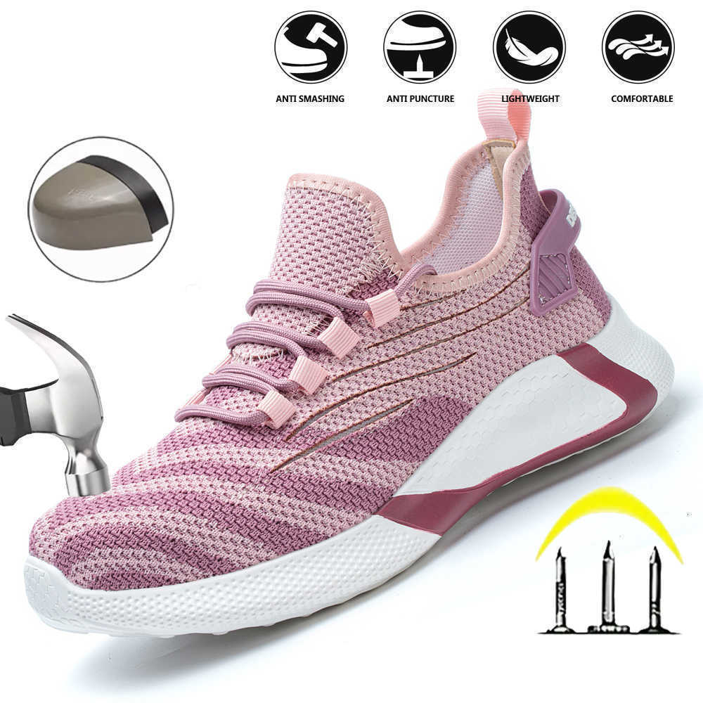 Steel Pink women's safety shoes head anti-smash Light soft breathable work shoes Women's outdoor industrial safety shoes D260901