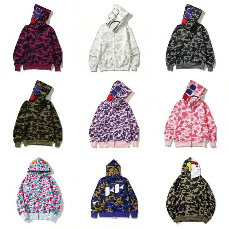 Men's Vintage Camouflage Graphic Print Hoodies Street Hip-Hop Loose Zip Up Jackets Fashion Casual Couple Daily Tops