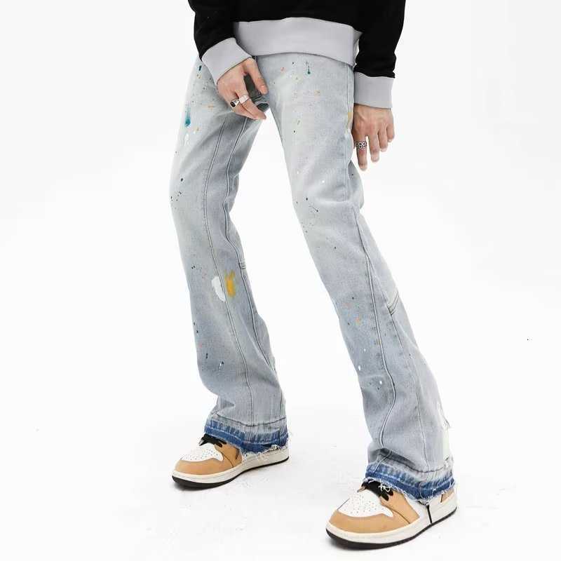 Ink 2026 New Fashion Splash Graffiti Vintage Baggy Men Flare Jeans Pants Elegant Washed Blue Hip Hop Denim Trousers Ropa Hombre D260902