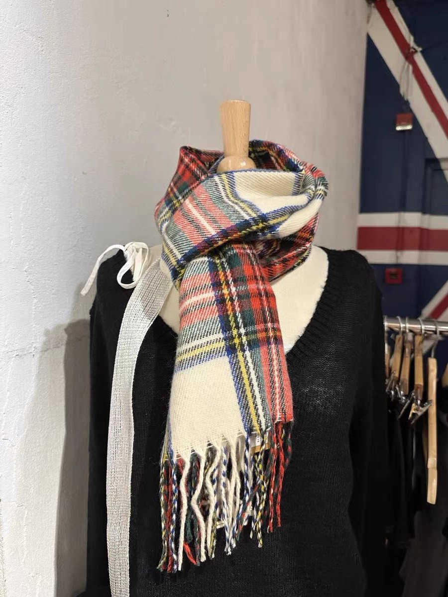 Plaid Knitted Tassel Scarf for Woman Autumn Winter Unisex Warm Long Size American Vintage Casual All-match Preppy Style ScarvesT260901 Z260917