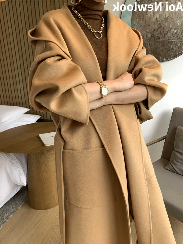 Vintage Elegant Double-Sided Cashmere Coat Women Autumn Winter 2023 New High Quality Hooded Thickened Large Size Loose Wool CoatT260902