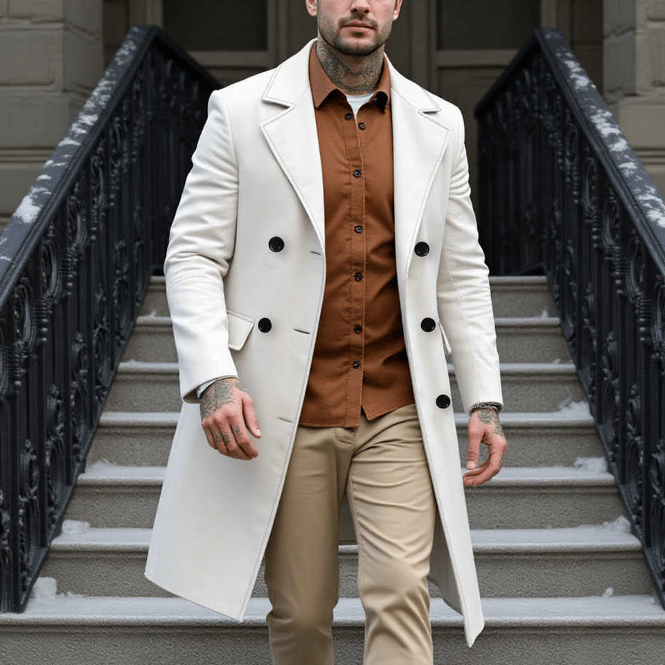 Men's Woolen Overcoat New Long Jacket For Early Autumn Warm Outdoor Street Style Commute Wear Double-Breasted D260902