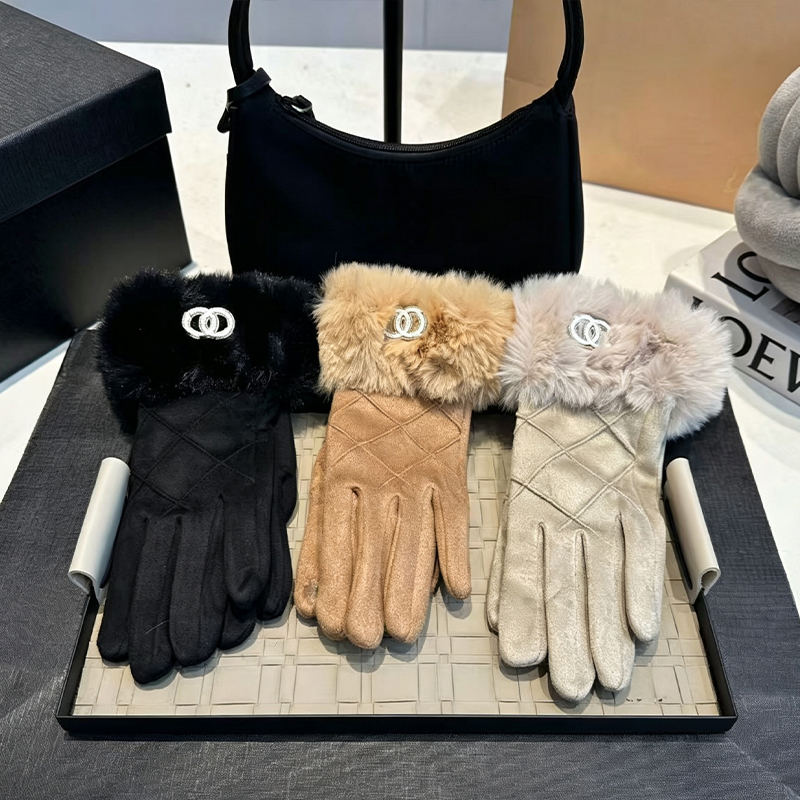 Brand CC Winter Warm Cycling Plush Finger Outdoor High Quality Designer Gloves for Women