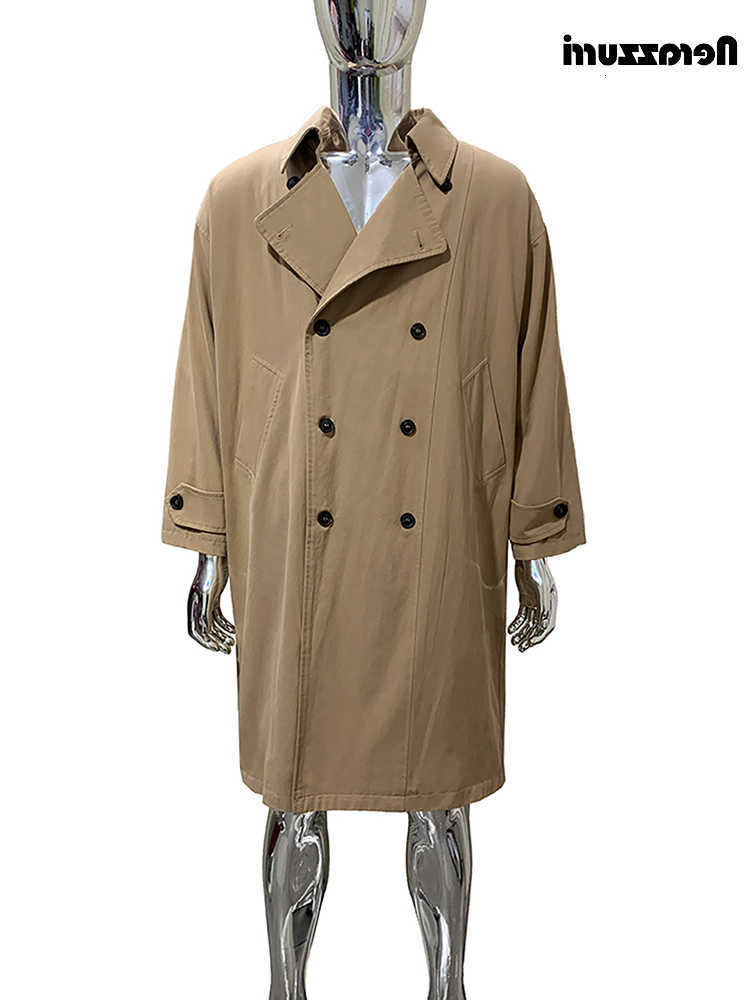 Thic Autumn Long Nerazzurri Spring Soft Khaki Trench Coat for Men Double Breasted Chic Menswear Clothes Overcoat D260902