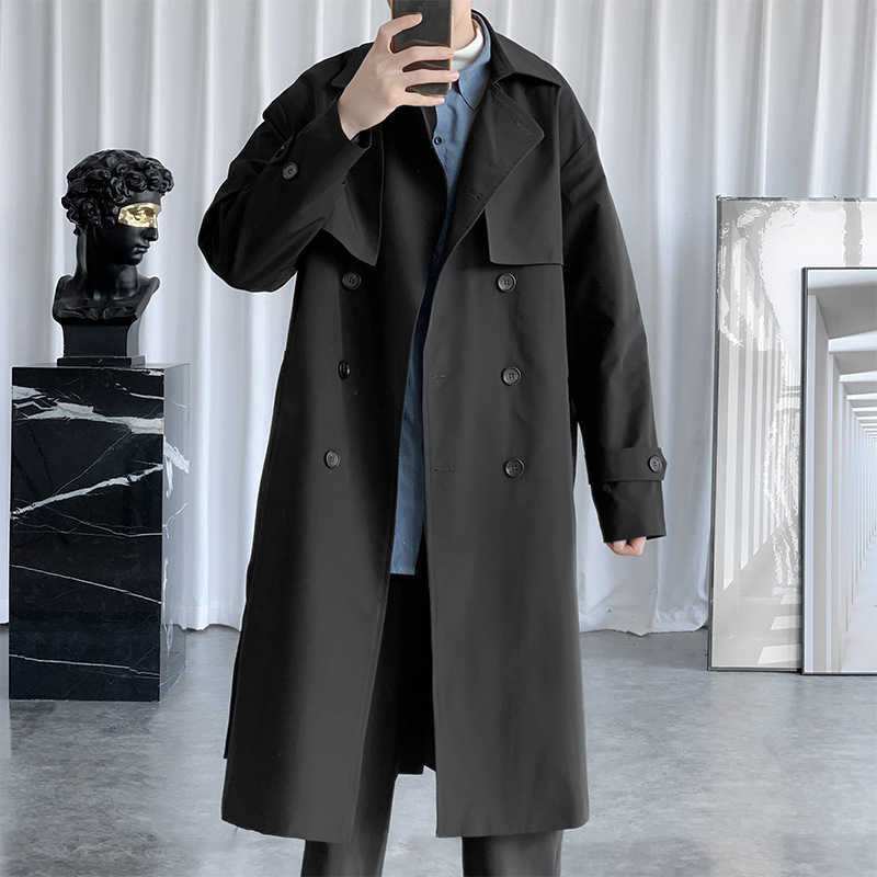Double Mid Length Men's New Breasted Trench Coat Lapel Waist Design Loose Comfort Versatile Commute Fashion Slim Fit Trench Coat D260902