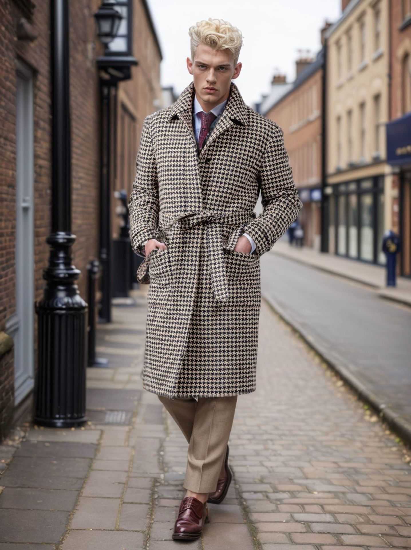 Fashion Autumn Winter Woolen Men Overcoat Long Jackets Male Handsome Single Breasted Thickening Belt Solid Plaid D260902