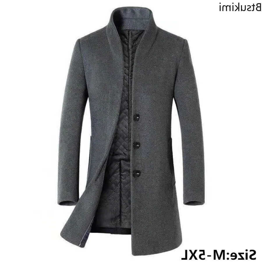 Woolen 2026Men's Long Autumn Winter Blazers Thickened Business Trench Coats Men Casual Slim Stand Collar Warm Windbreaker Jacket D260902