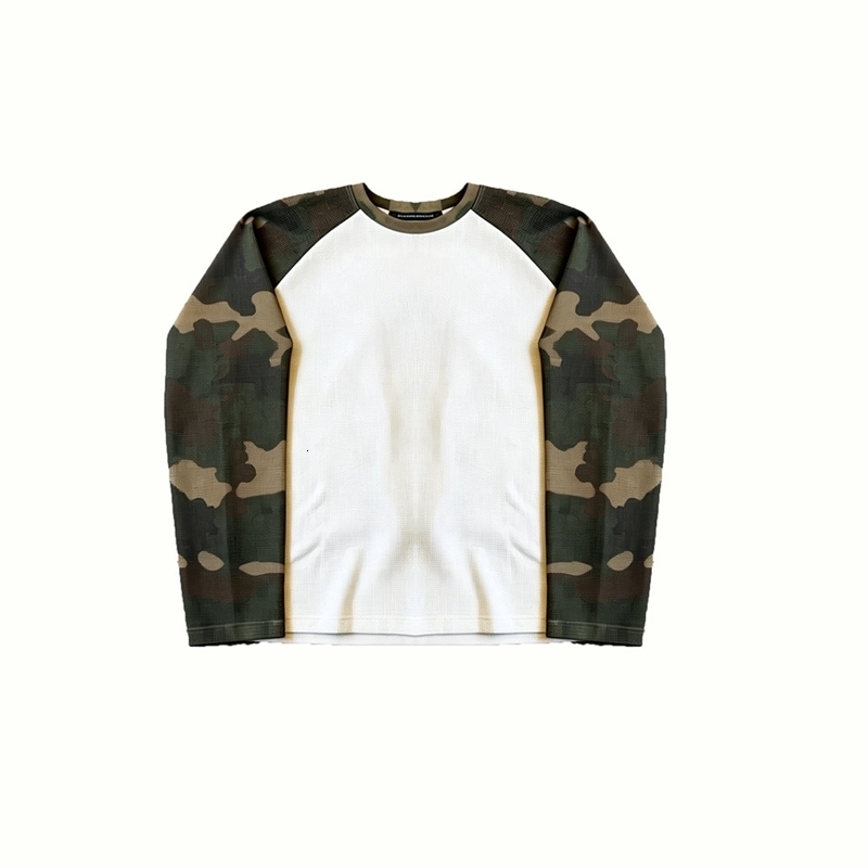 Y2K Men Camo Raglan Long Sleeve T Shirt Waffle Knit Crew Neck Casual Loose Basic Pullover Tops Streetwear Patchwork Sweatshirt 260825