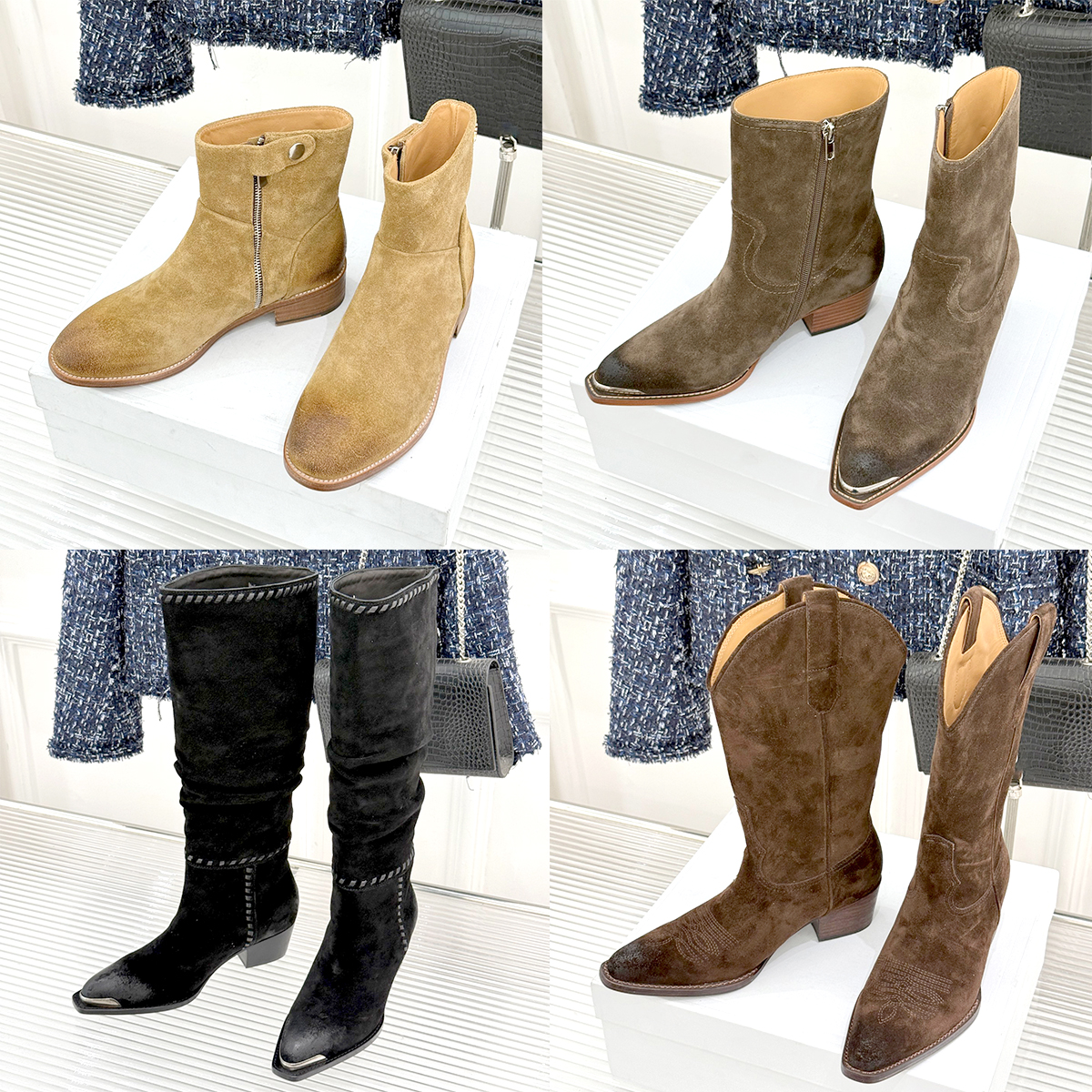 Celinda Suede Round Toe Half Ankle Boots 10a Designer Fashion Vintage Women Side Zipper Roman Low Heel luxury High boot Autumn Winter Knee Casual La