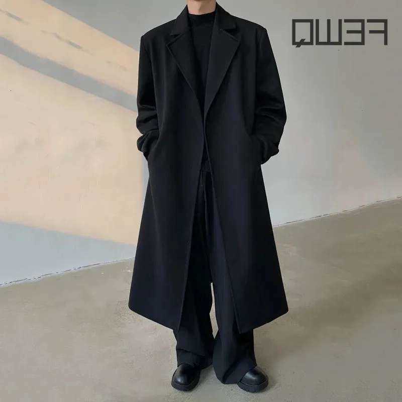 Buttonless Loose Shoulder Pad FEWQ Medium Long Coat Jacket Men Windbreaker 2024 Solid Color Long Sleeve Male Trench D260902