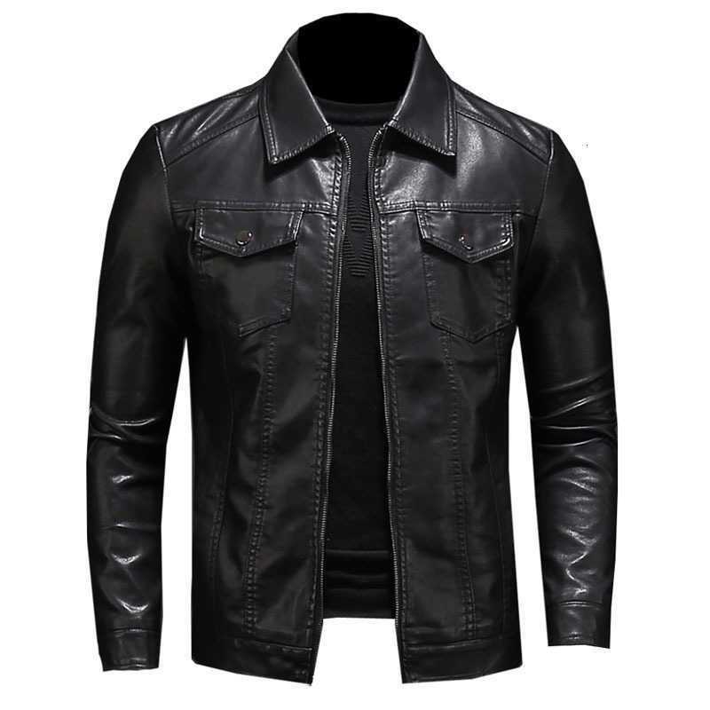 Large Men's Motorcycle Leather Jacket Size Pocket Black Zipper Lapel Slim Fit Male Spring and Autumn Pu Coat M 5Xl D2609021 99