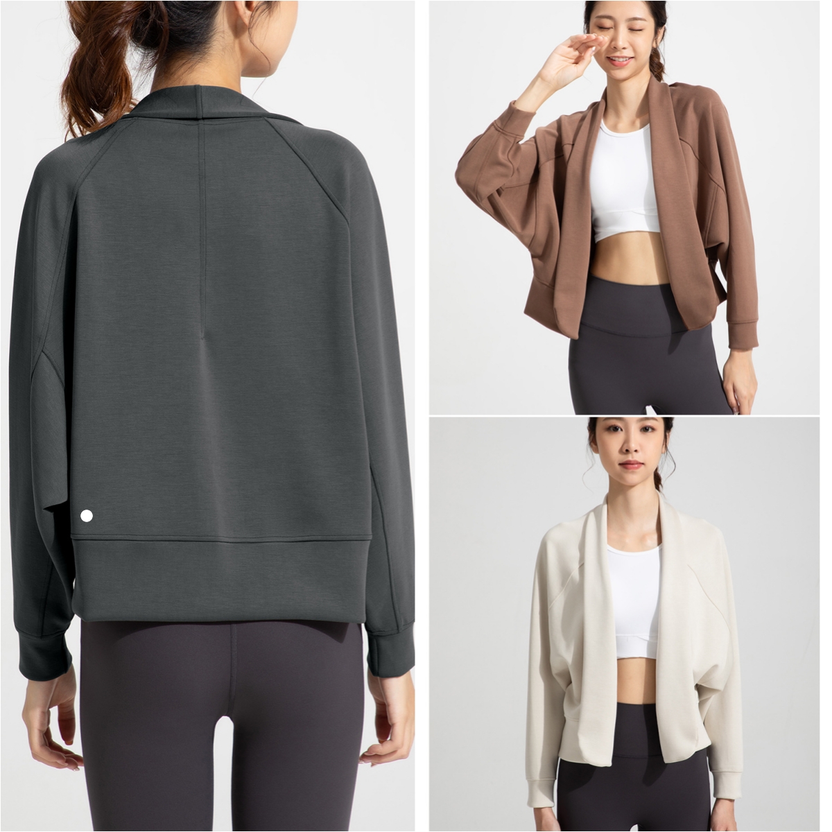 L6512 Cardigan à manches longues et col châle pour femme, haut de Yoga en Modal, toucher chair, coupe ample