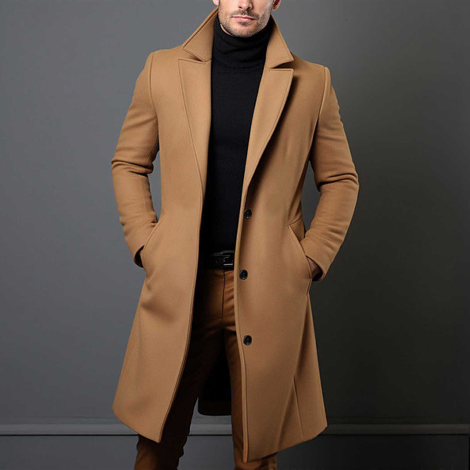 Long Trench Overcoat Men Single-breasted Windproof Trench Coat for Jeans Sweater Boots Matching D260902