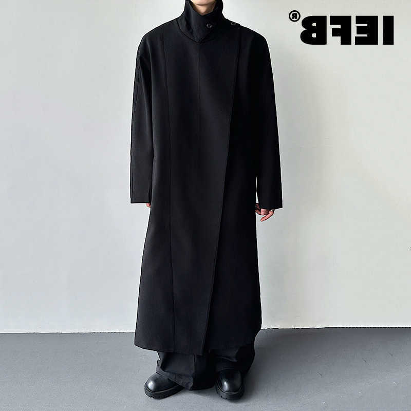 Black Spring New IEFB 2026 Men's Trench Coat Diagonal Placket Design Zipper Overcoat Old Money Style Lapel Windbreaker 9X2302 D260902