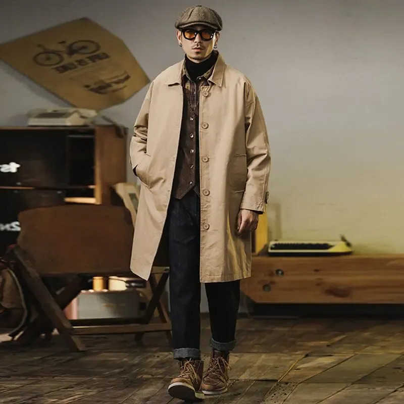 Fall 2026 New Arrival Spring American British Yuppie Mens Mid Length Trench Coat Loose Casual Pure Cotton Overcoat For Men D260902