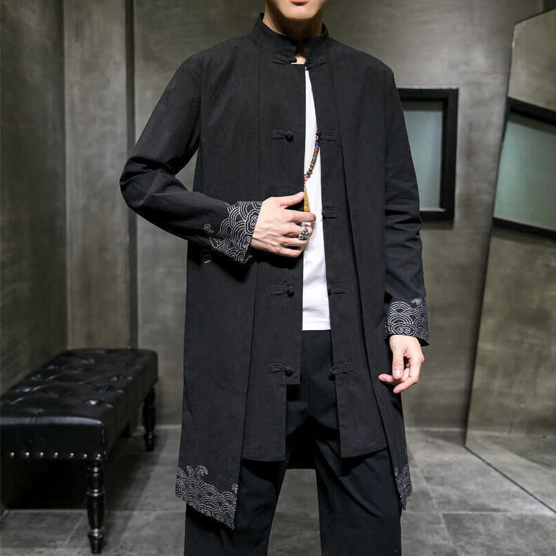 Coat Chinese-style Men's Black Trench Single-breasted Stand-up Collar Long Jacket Asian Sizes 2026 New Arrival. D260902