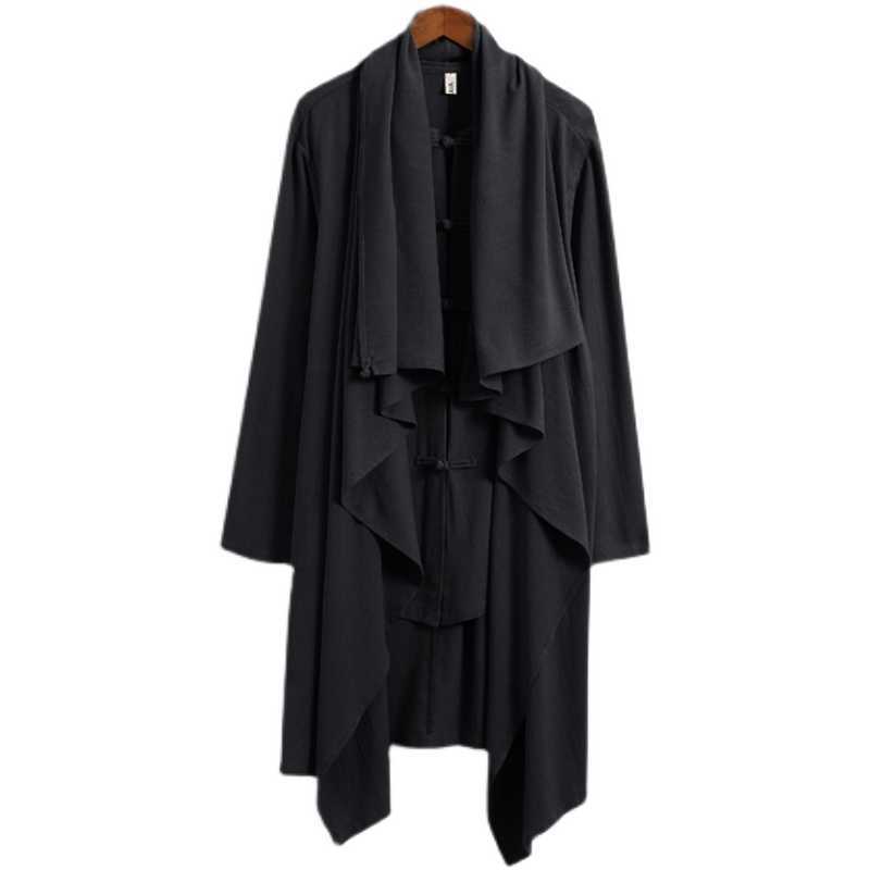 Trench Coat Men Vintage Streetwear Long Sleeve Jacket Male Cotton Linen Tradition Outerwear Single Breasted Jackets Solid M-5XL D260902
