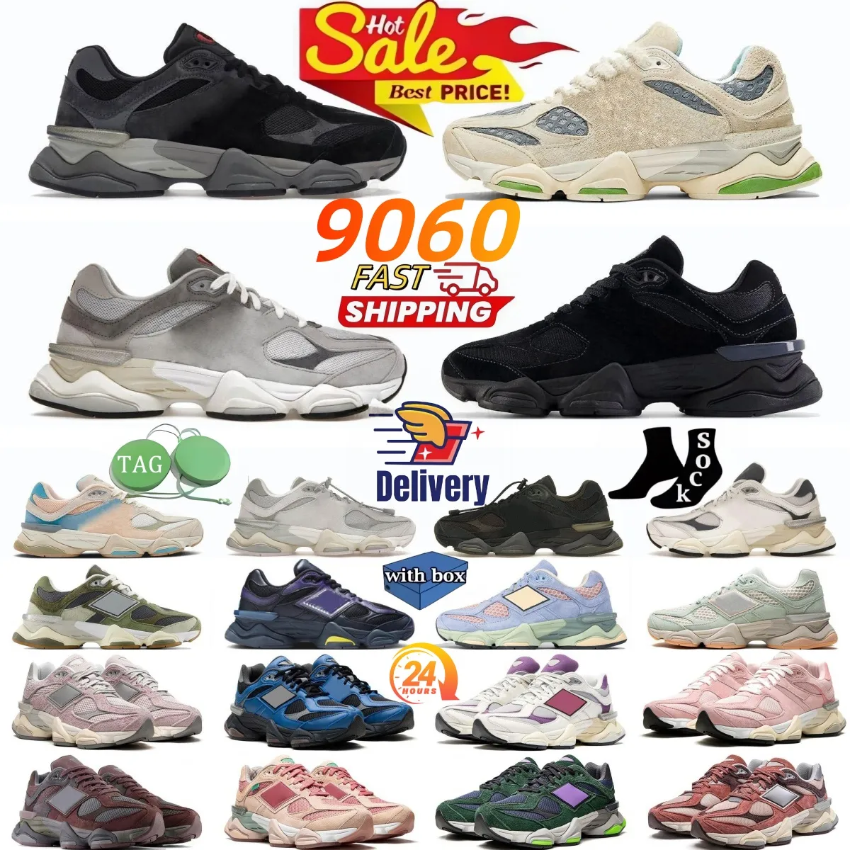 With Box Designer Running 9060 Causal Sneakers Mens Womens Triple White Sea Sallt Black Castlerock Outdoor Sports Shoes Trainers