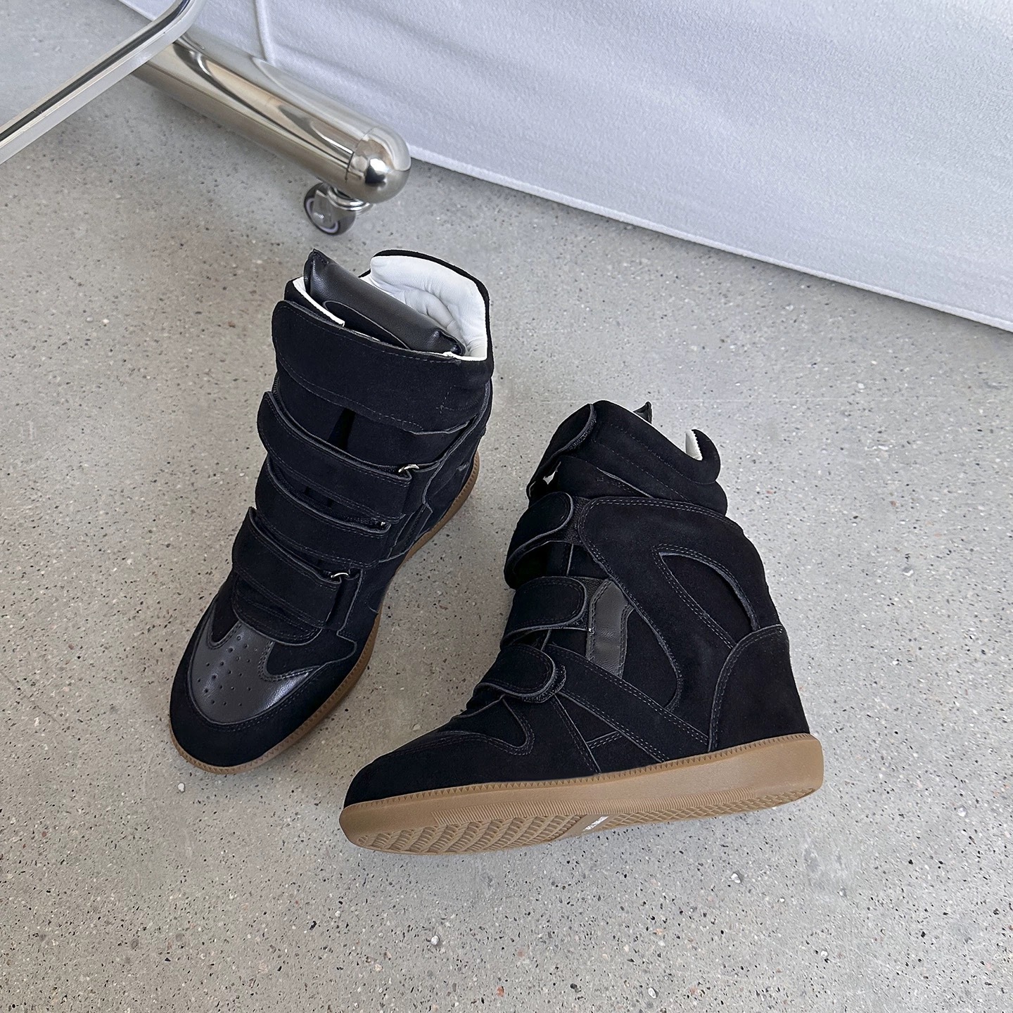 IM Beketts shoes Women Sneakers Built In Wedge Heel Suede Leather triple black white grey Velcro High Top Fashion Shoes