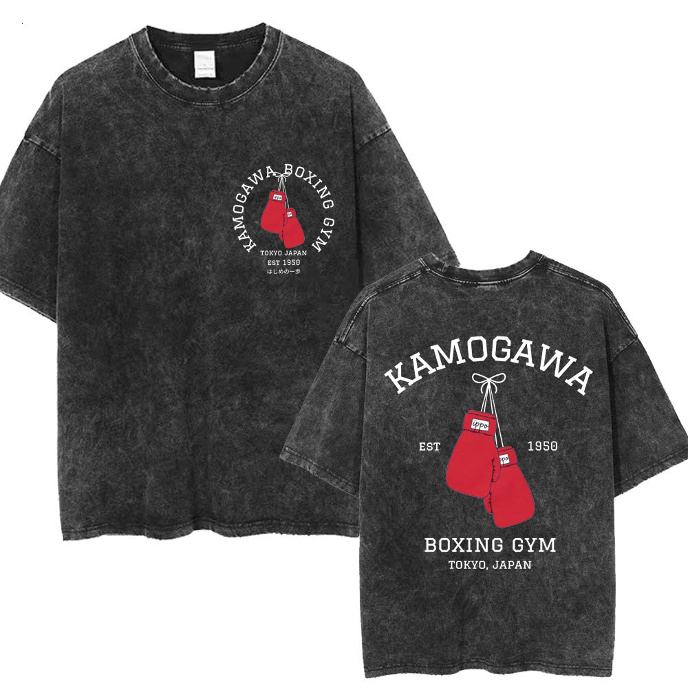Anime Hajime No Ippo Washed Vintage T-Shirt Kamogawa Boxing Gym Harajuku T-Shirt Makunouchi designer clothing designer clothing men mens clothing