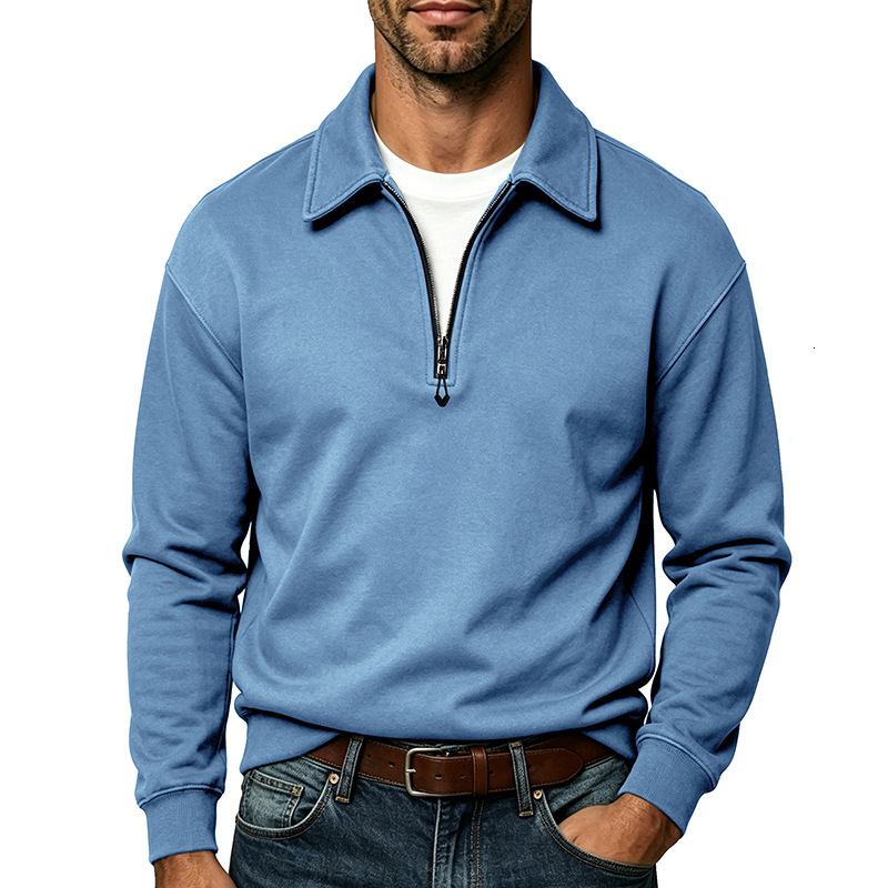 Designer New plus size clothing: turn down collar zip up foreign trade men's casual drawstring base layer POLO sweatshirt 65