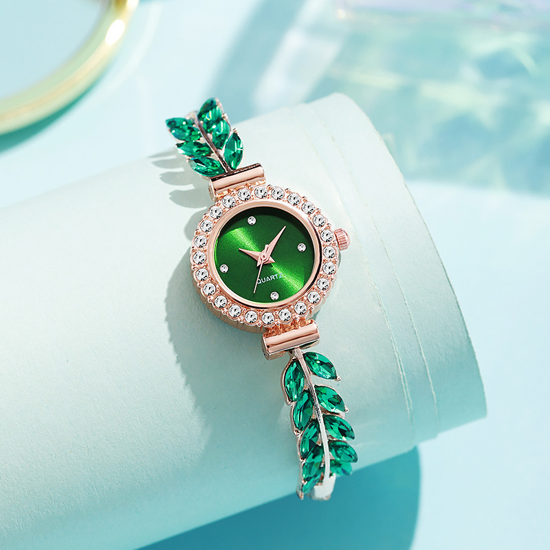 New Leaf Design Luxury Fashion Diamond Women Metal Rope Watch Strap Jewelry Bracelet Watches for Gift